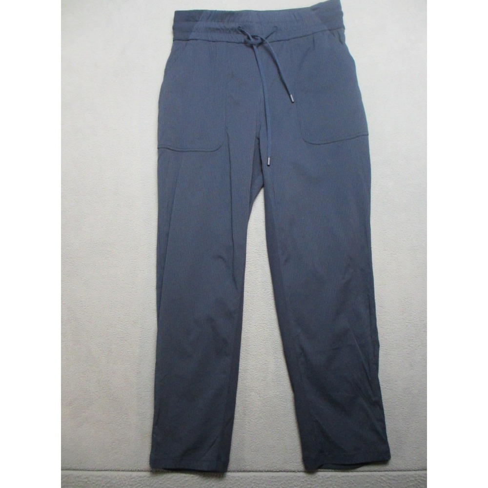 Lululemon Pants Womens 6 Navy Blue Striped Nylon Straight Leg Travel Drawstring